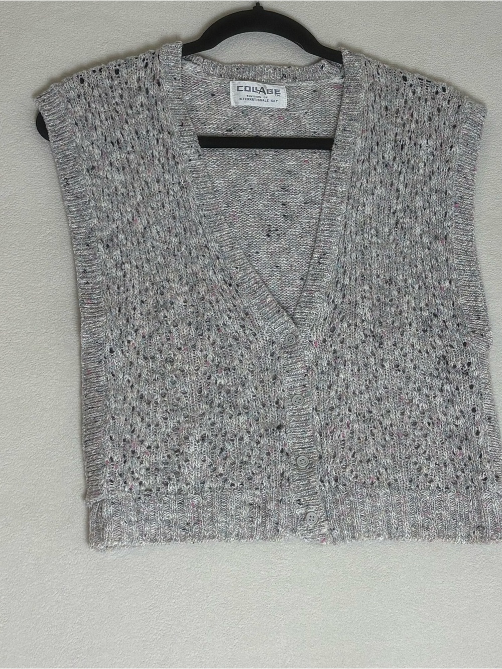 Light Gray Speckled V-Neck Button-Front Sweater Vest